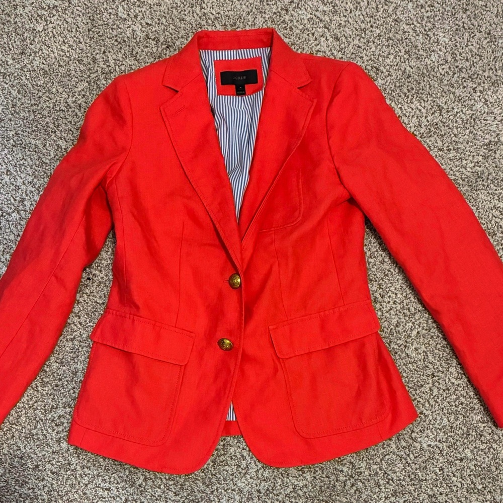 J Crew Linen Coral/Red-Orange Blazer